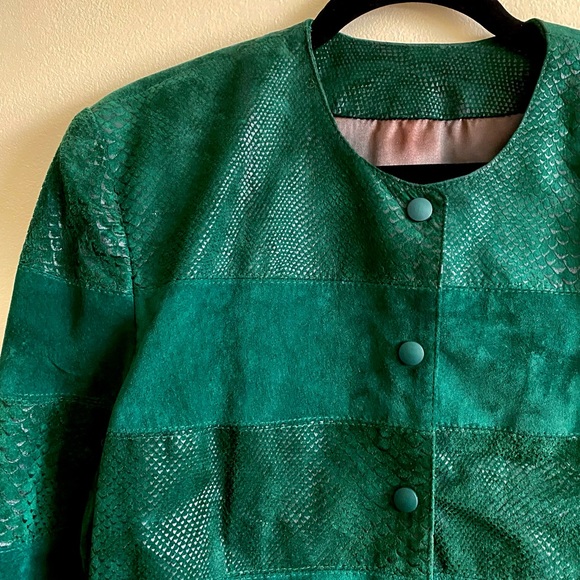 vintage 80s forest green suede jacket - Picture 7 of 15